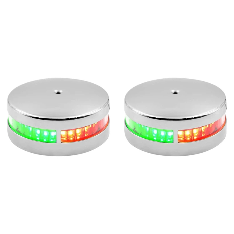 2X Boat Light Bi-Color Bow Light LED Navigation Lights Red & Green Stainless Steel For Marine Boat Pontoon Yacht