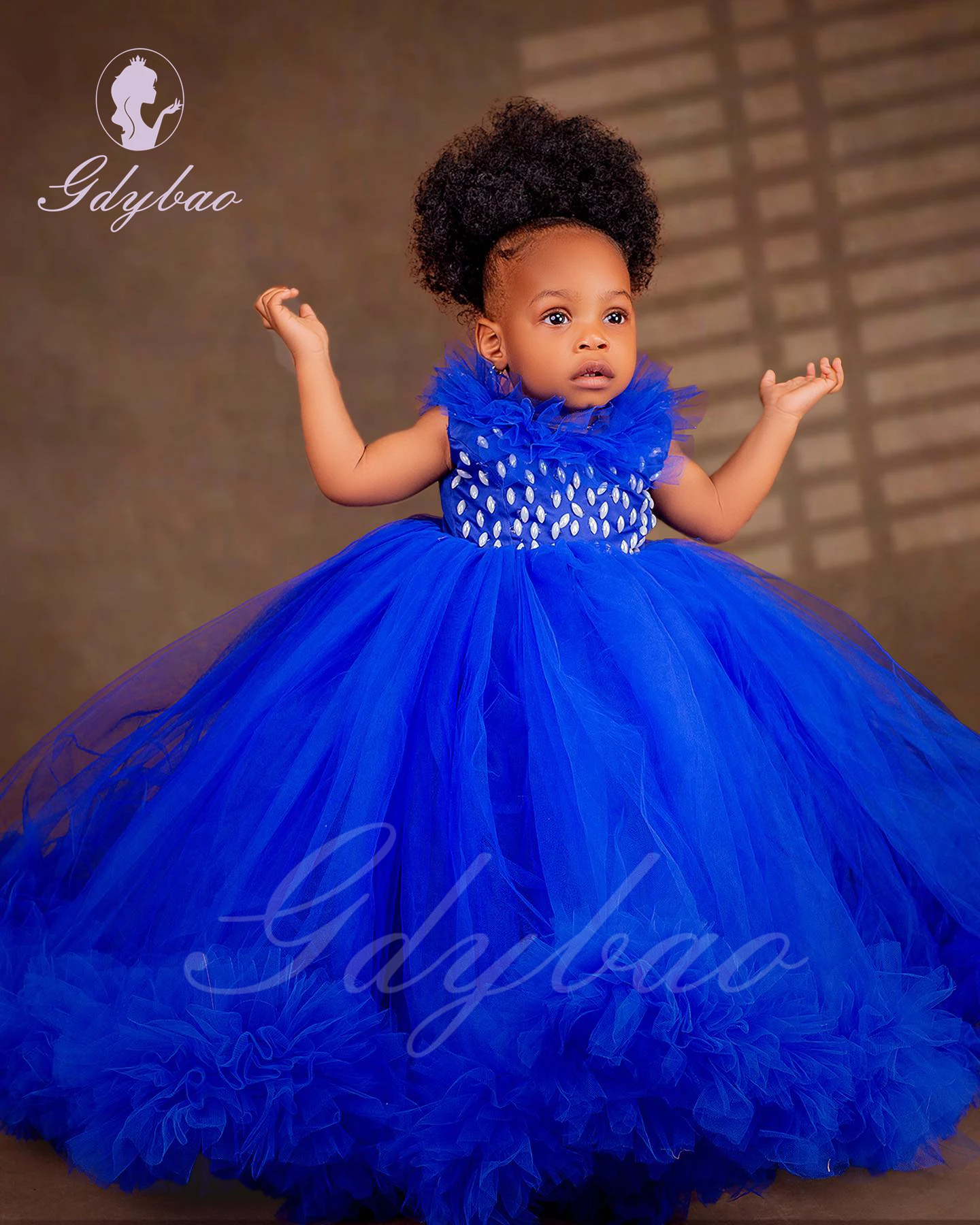 Royal Blue Flower Girl Dress For Wedding Pleated Tulle Sleeveless Puffy Baby Kids Birthday Party Ball First Communion Gowns