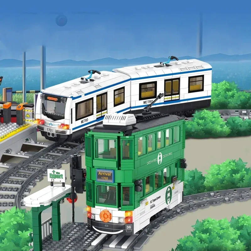 Technische Stadt Power Train Eisenbahn Track Bausteine U-bahn Station Fahrzeug Montieren Ziegel Spielzeug Geschenk Für Kinder Kinder Jungen