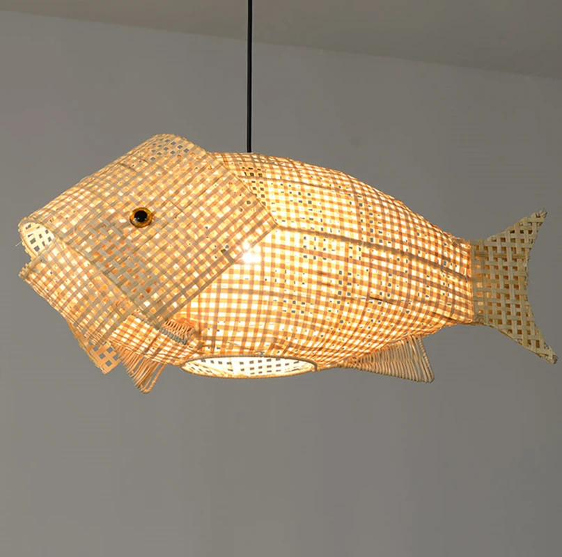 Carp Lantern New Chinese Restaurant Chandelier Coffee Shop  Creative Fish Japanese Sushi Southeast Asia bamboo Pendant Light