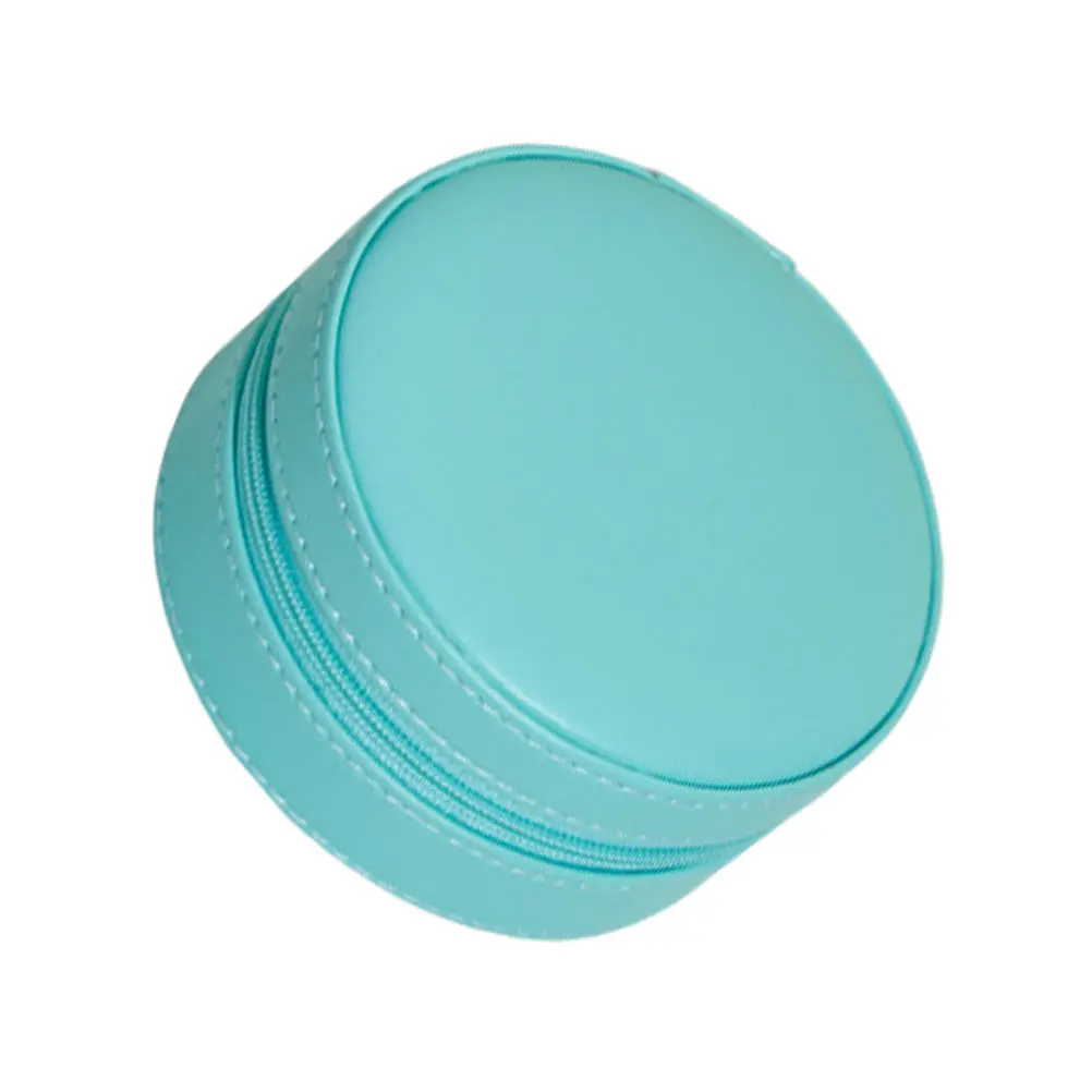 

Jewelry Storage Box Round Shape PU Portable Container Earring Holder Necklace ganizer Travel Case Home Decor