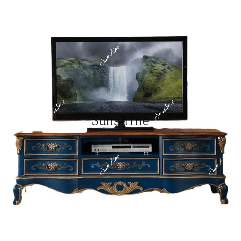Mediterranean blue TV cabinet household coffee table old-fashioned simple modern small apartment  FT