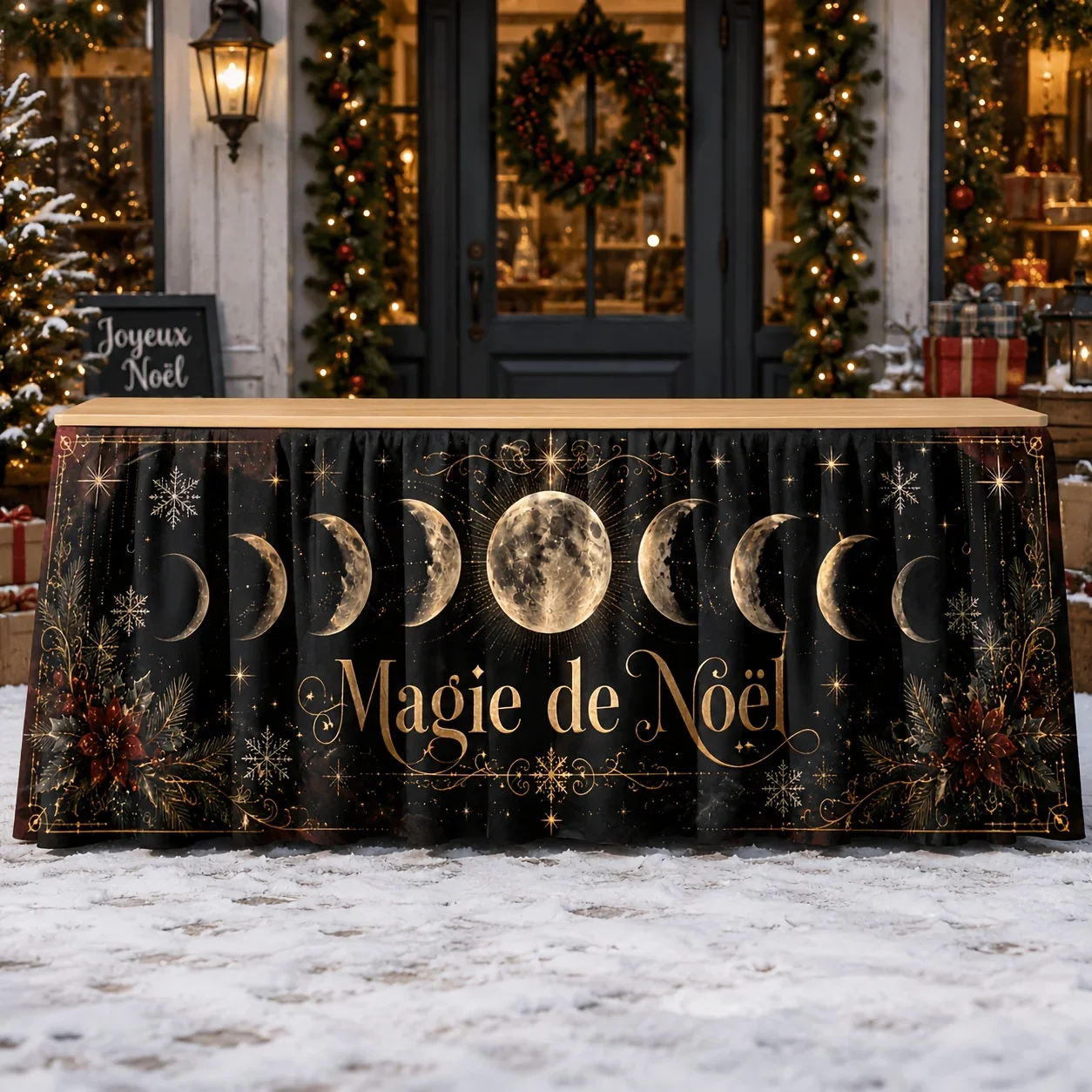 Send a tablecloth 1 piece.Christmas magic mysterious tablecloth, moon phase, stars,snowflakes, one-pink-rose,pinecone winterxzj