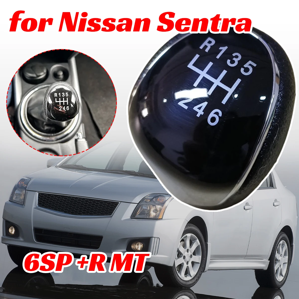 

6SP +R MT Gear Shift Knob GearStick Lever Pen Shifter Handball Chrome M10 Perforate For Nissan Sentra B16 MK6 SE Fe 2009 2010