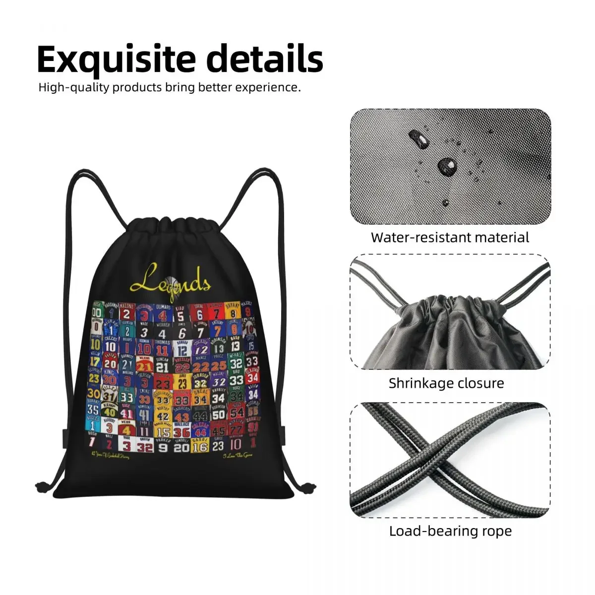 Basketball Legends Drawstring Mochila, Sports Gym Bag para homens e mulheres, Shopping Sackpack