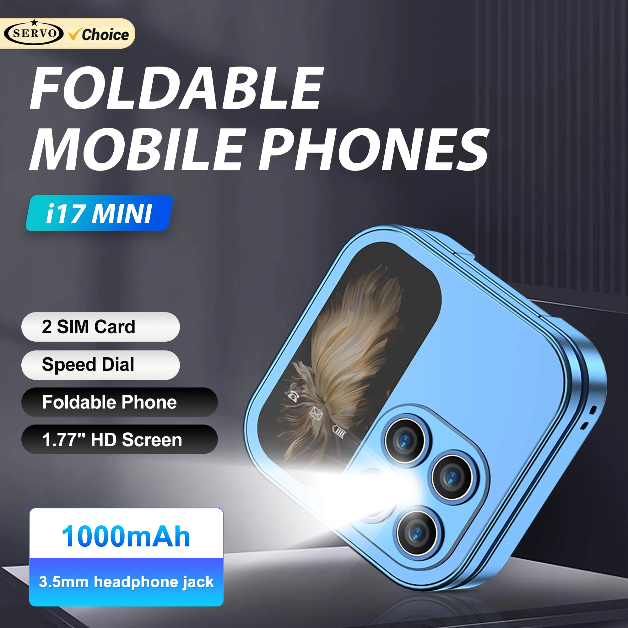 SERVO i17 Mini Flip Mobile Phone Magic Voice Speed Dial Blacklist FM MP4 Player 2G GSM Small Fold Box Cellphone Dual SIM Standby