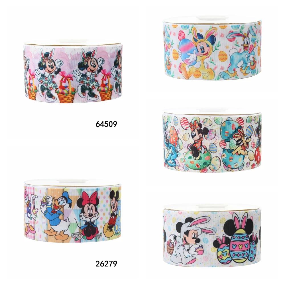 

5 Yards Disney Easter Mickey Minnie Cartoon Holiday Grosgrain Ribbon for Hairbows Craft Materials