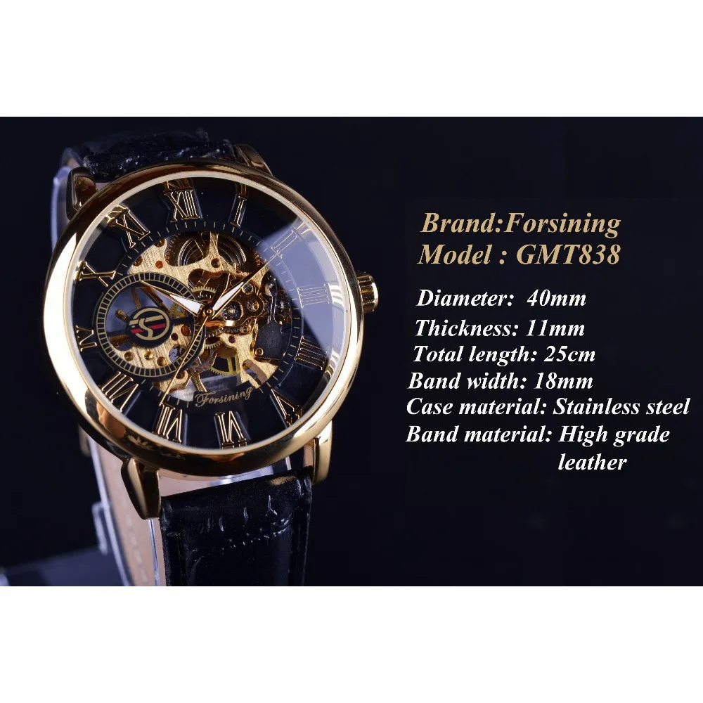 Forsining Top Men Watches Hollowed Out Chassis Frame Genuine Leather Strap Luminous Hand Wind Mechanical Watch For Men Reloj