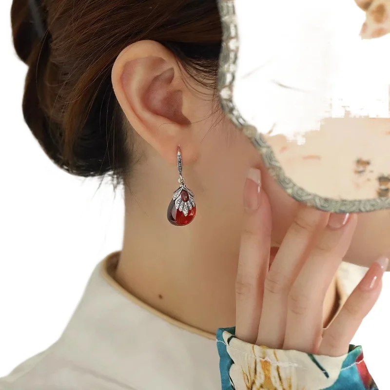 

925 Silver Water Drop Ear Hook Femininity Personality Fashion Versatile Literature Ethnic Style Design Earrings