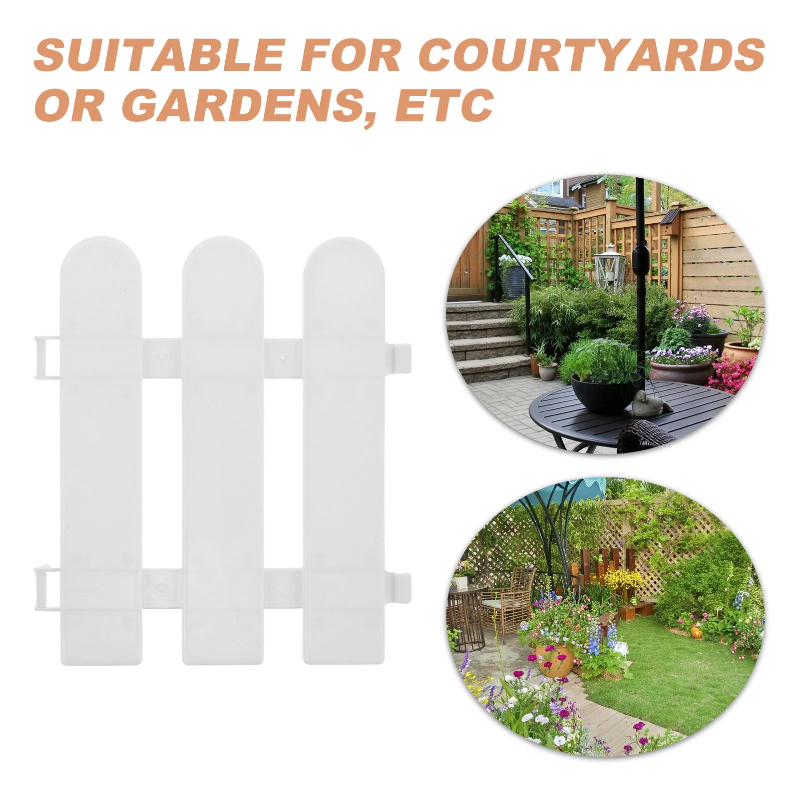 10 peças cerca de jardim de plástico branco caminho decorativo painel de cerca não deformável à prova de intempéries afiação de gramado parte superior redonda