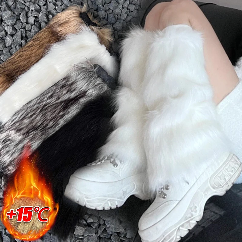 

Y2k винтажные гетры из искусственного меха, популярные зимние теплые меховые сапоги в стиле Харадзюку для девочек, чулки, носки для косплея в стиле панк, аксессуары