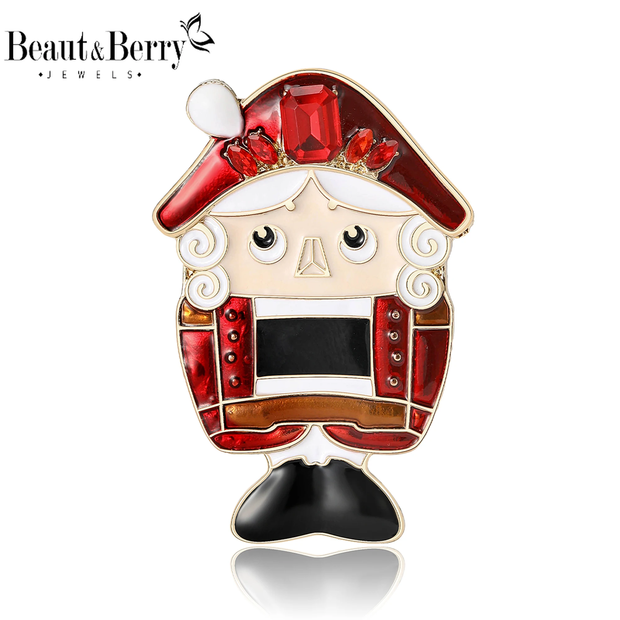 Beaut&Berry Trendy Enamel Cartoon Nutcracker Brooches for Women Figure Pins Friends Party Gifts Banquet Jewellery Accessories