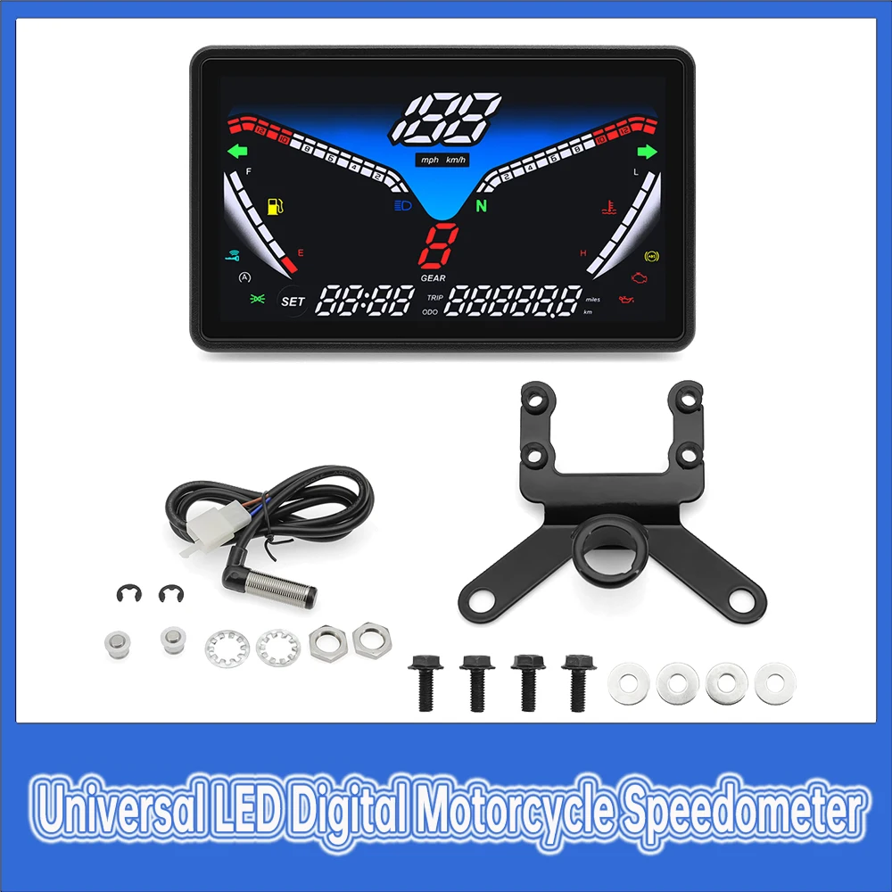 12V Universal Motorcycle Digital Speedometer LCD RPM Tacho Fuel Water Temperature Odometer with Sensors Motobike Dashboard ﻿