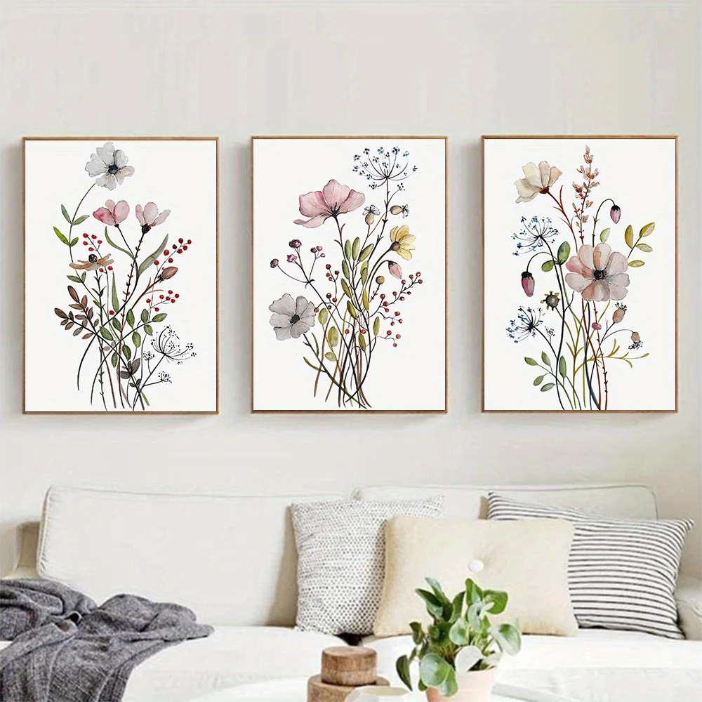 3 stücke Aquarell Blume Poster Wildflower Kunstdruck Nordic Botanische Leinwand Malerei Wohnzimmer Wand Kunst Bilder Für Schlafzimmer