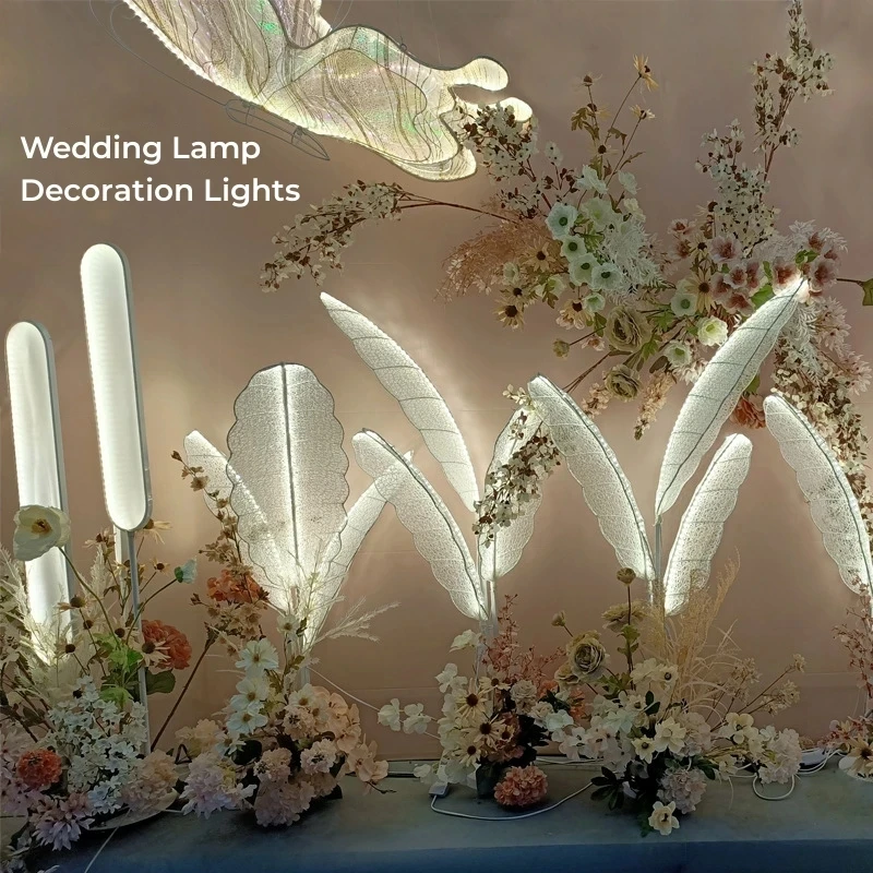 Feather Wedding Decoration Lamp Glowing Leaf Lights Wedding Road Lead Creative Stage Background Flower Standing Light