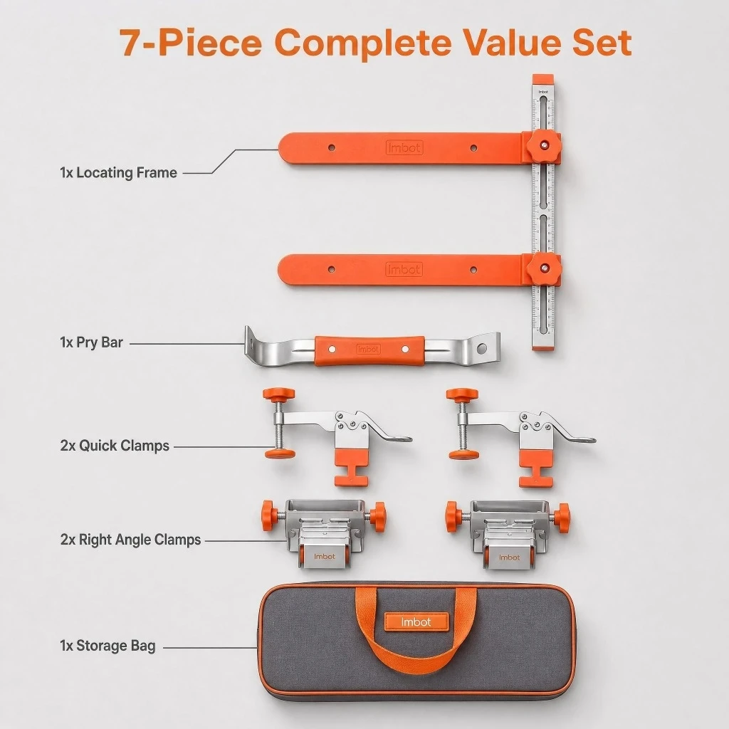 Imbot Set 7-Piece Cabinet Installation Tool, Include Right-Angle Clamp, Quick Clamp, Pry Bar, Positioning Frame, And Storage Bag