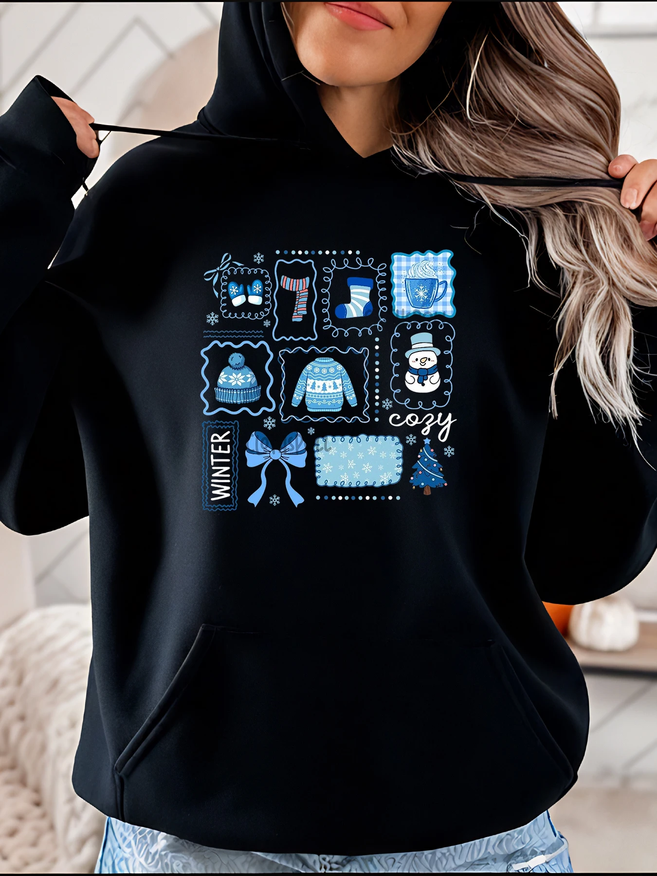 

Зимняя уютная толстовка с капюшоном, Рождественский снеговик, вязаный свитшот с принтом, женский повседневный зимний наряд, модный пуловер, свитер