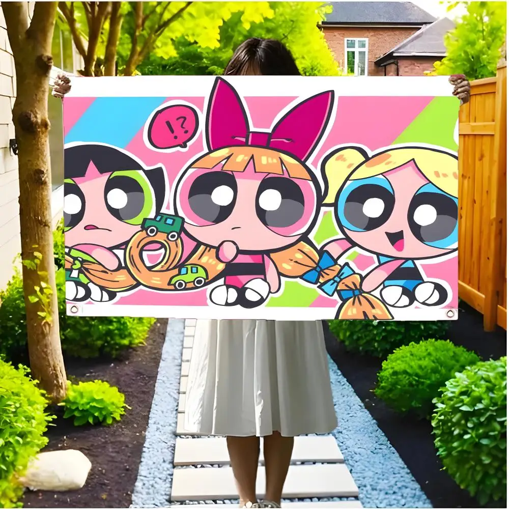 The Powerpuff GirlsES Sweet Flags Edgeless four-ring hanging decor indoor outdoor compatible easy for hanging display