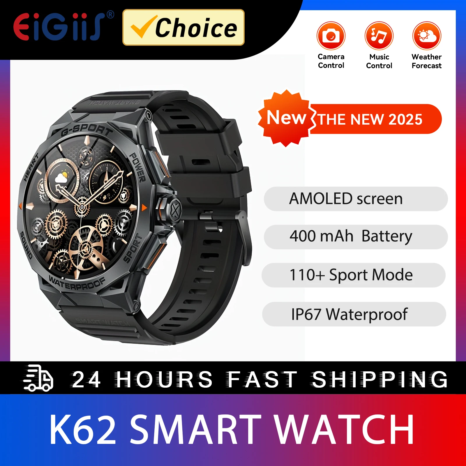 

EIGIIS Спорт на открытом воздухе AMOLED Смарт-часы для мужчин с голосом AI 100 спортивных режимов Фитнес-часы с пульсометром SpO2 Трекер сна