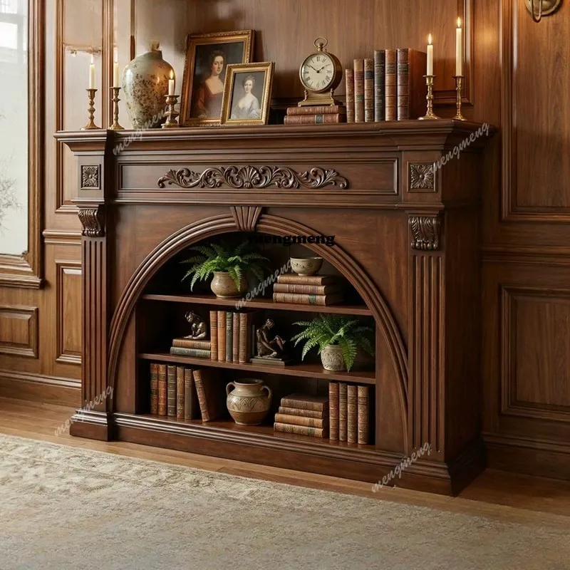 

Carved aisle decoration light luxury solid wood mantel background wall
