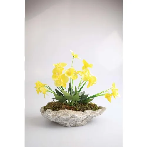 Kibrithane Flower Artificial Flower Concrete Flower Pot Mini Yellow Fabric Orchid KC00200792