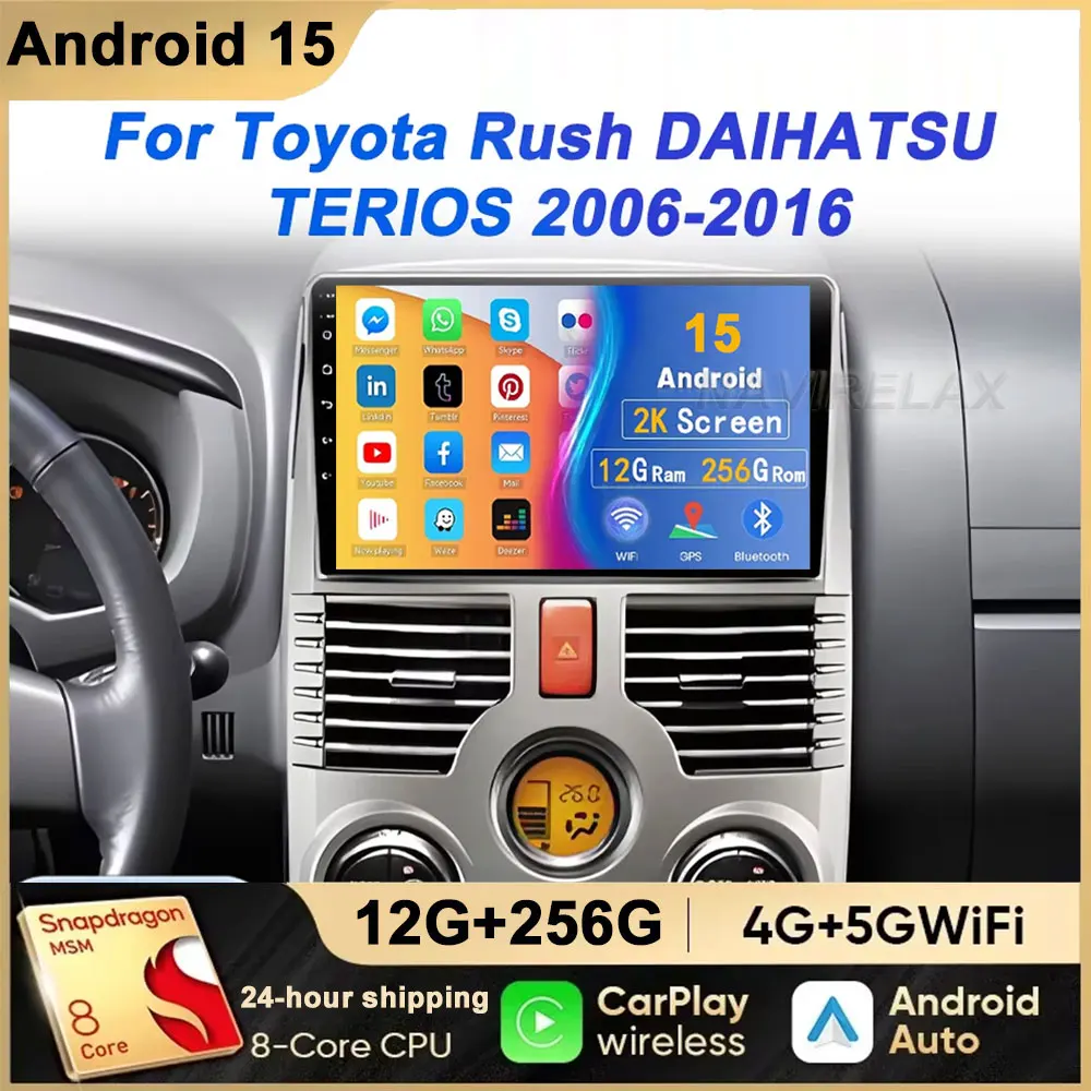 Android 15 Carplay para Toyota Rush DAIHATSU TERIOS reproductor Multimedia GPS para coche navegación pantalla táctil Radio estéreo No 2 Din DVD