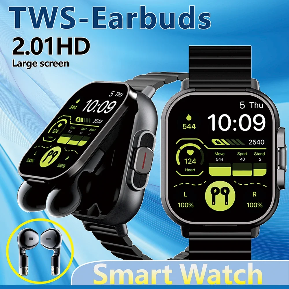 GPS Smart Watch D8 TWS 2-in-1 Headset Bluetooth Talk Heart Rate Blood Pressure Health Monitoring Headphones Play Music