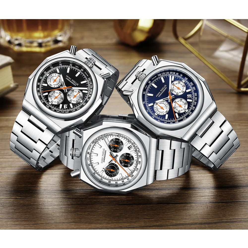Luxury Casual Silver Creative Watches for Men Stainless Steel Waterproof Chronograph Business Male Quartz Watch MINI FOCUS 0601