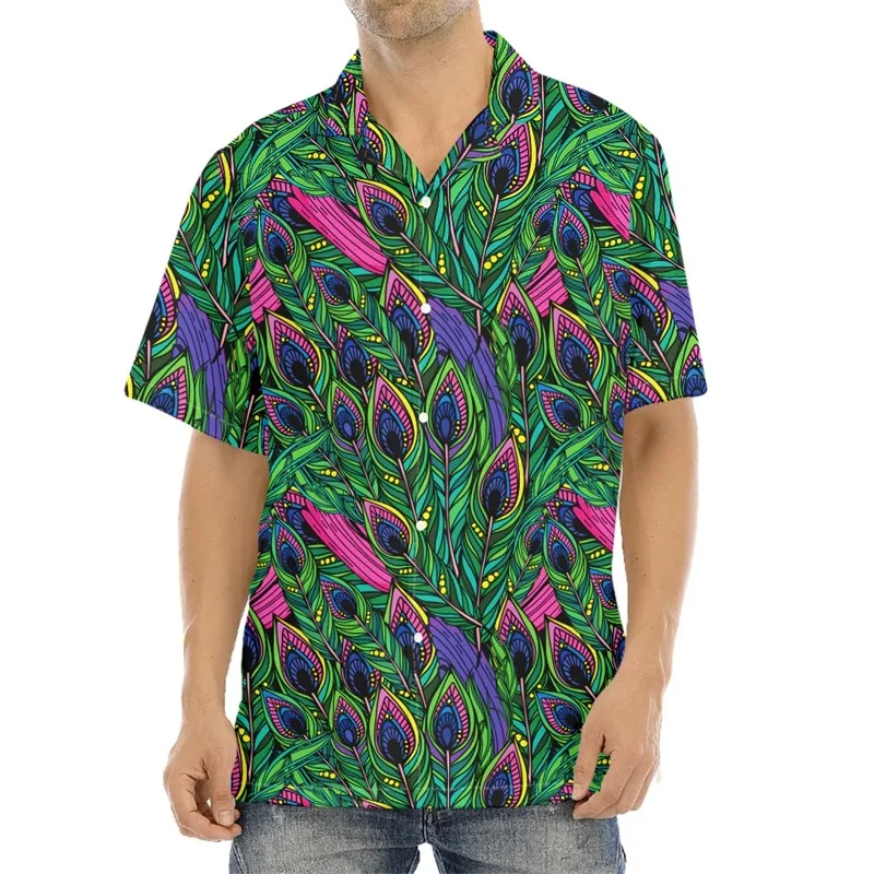 

Peacock Feather Pattern Print Aloha Shirts For Men Women Summer Short Sleeve Casual Hawaii Beach Shirts Tops Men Designer Blouse