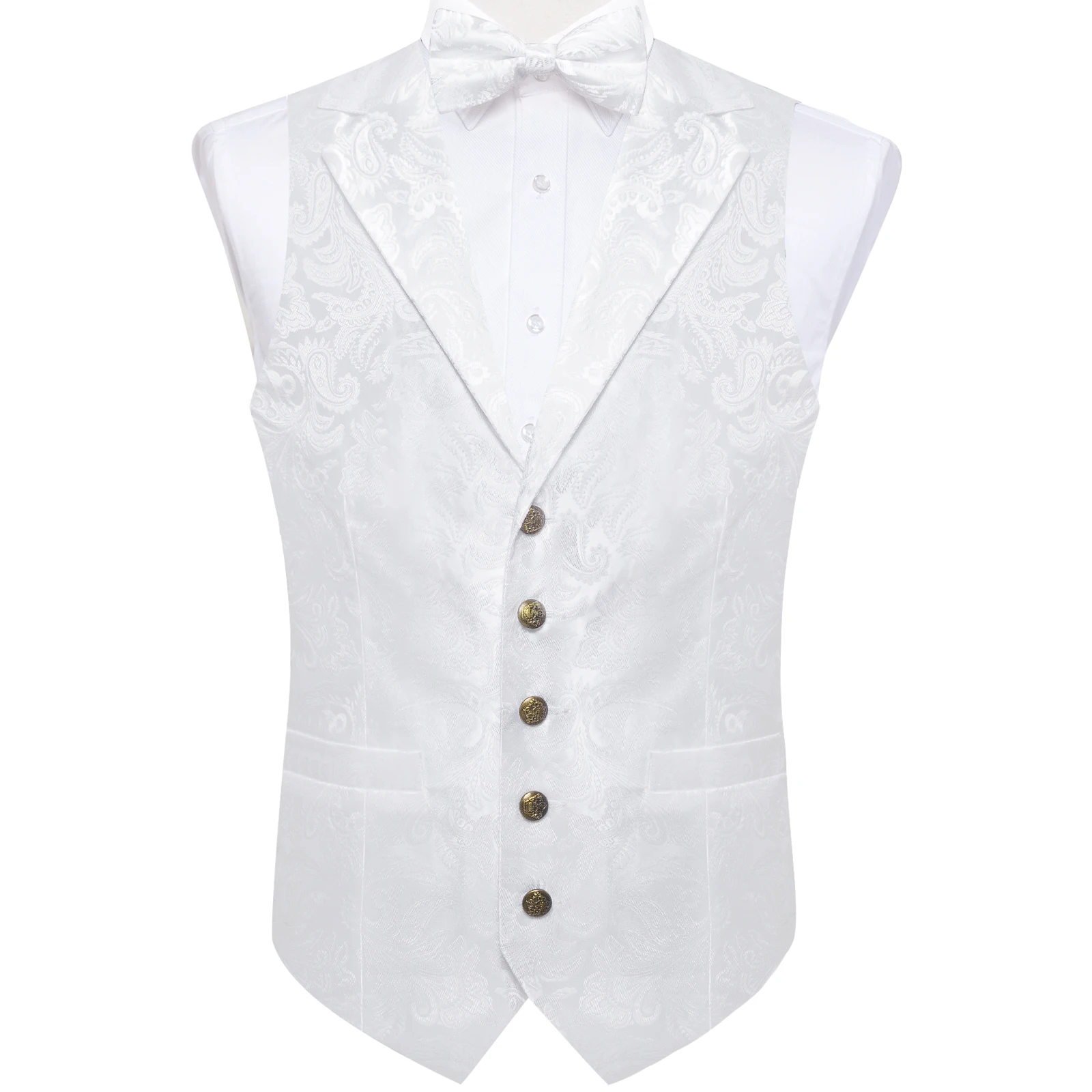 

Brand New Pure White Wedding Vest for Man Luxury Solid Bow Tie Pocket Square Cufflinks Sleeveless Fall Winter Waistcoat Business