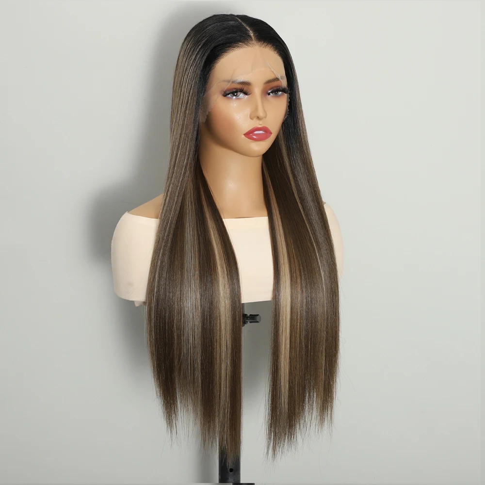28 Inch Long Straight Black Synthetic Wig with Breathable Lace Hairline for Women Daily Wear And Cosplay