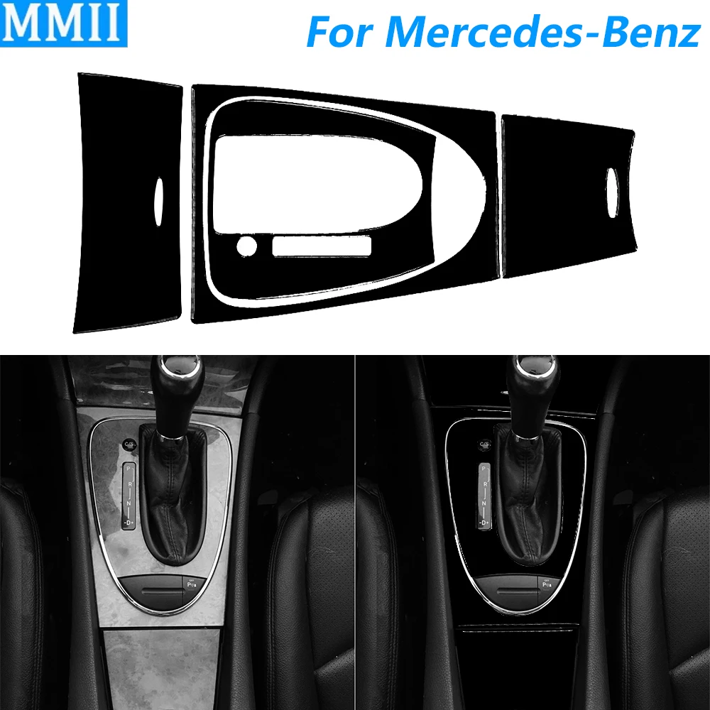 

For Mercedes-Benz E-Class W211 2003-2009 Piano Black Gear Shift Cup Holder Storage Panel Cover Trim Set Car Accessories Sticker