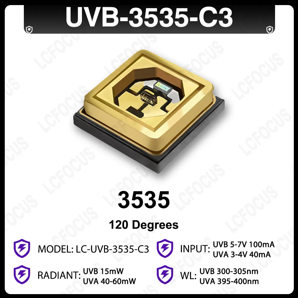 Lâmpada UVB + UVA de banda dupla LED UV LED chip 3535 SMD adequado para répteis, animais de estimação, suplemento de cálcio, fototerapia