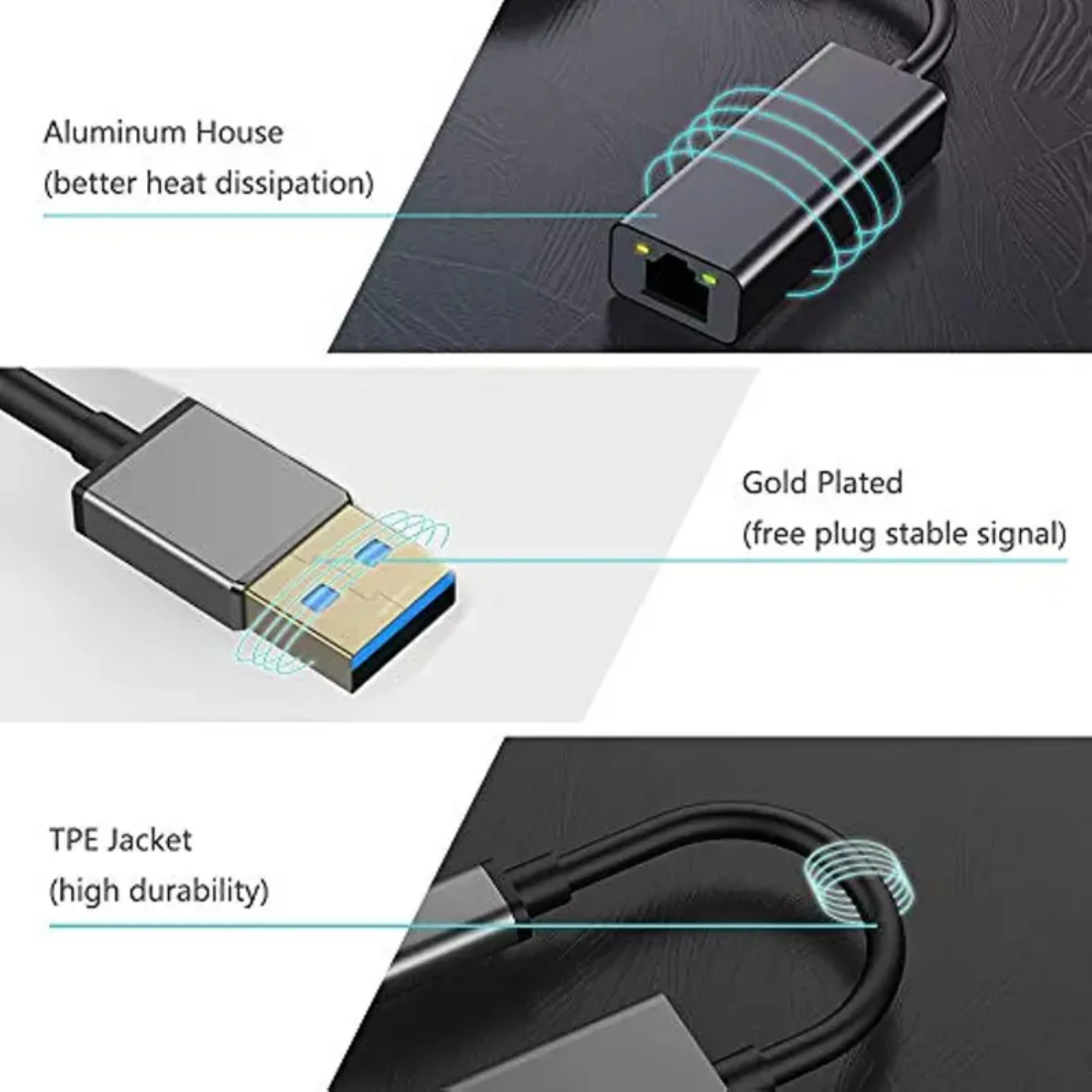 USB Ethernet Adapter, USB 3.0 To 1000/100/10 Mbps Gigabit Ethernet LAN Network Adapter Compatible For Nintendo Switch MacBook Su