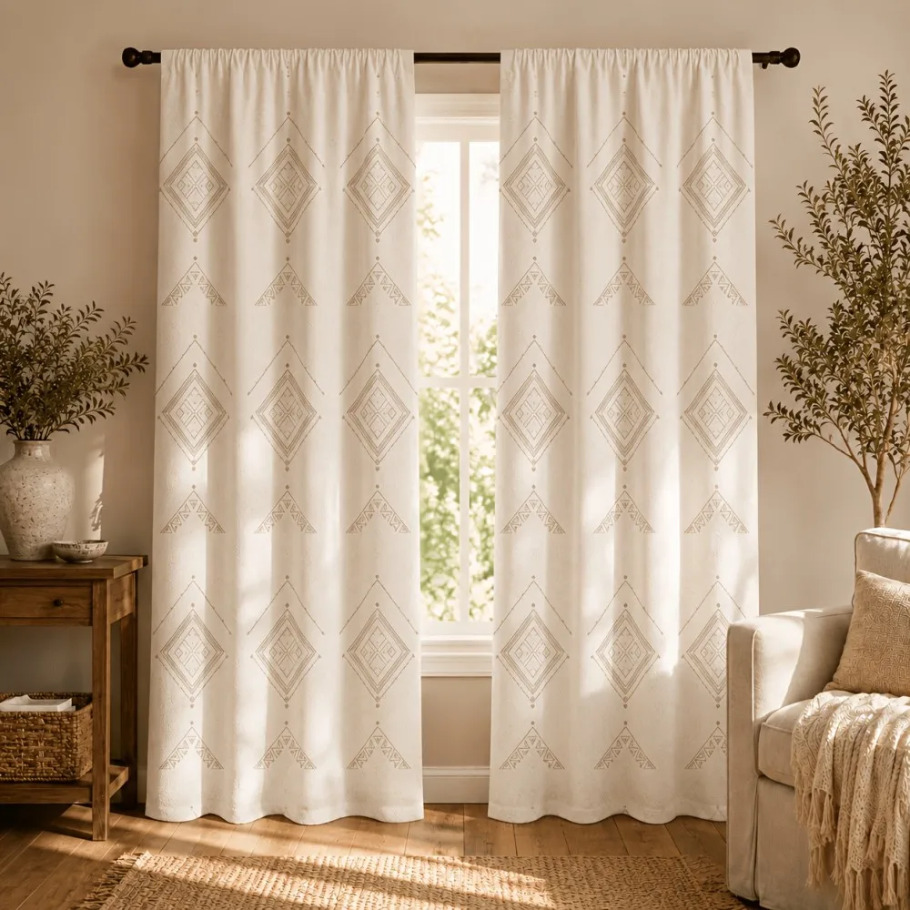 2PCS Minimalist Curtains, Geometric Diamond, Digital Print, Bedroom Living Room, Office, Kitchen, Bathroom, Rod Pocket
