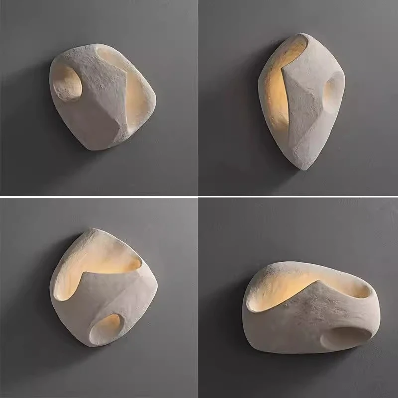 

Wabi Sabi Style Bedroom Cement Wall Lamp, Stone Creative Wall Light for Art Hotel Livingroom Background LED Lighting Fixtures
