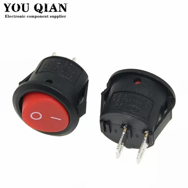 5Pcs Red Black White 20MM ON/OFF Round Rocker Toggle Switch 6A/250VAC 10A 125VAC Plastic Push Button Switch KCD1-105