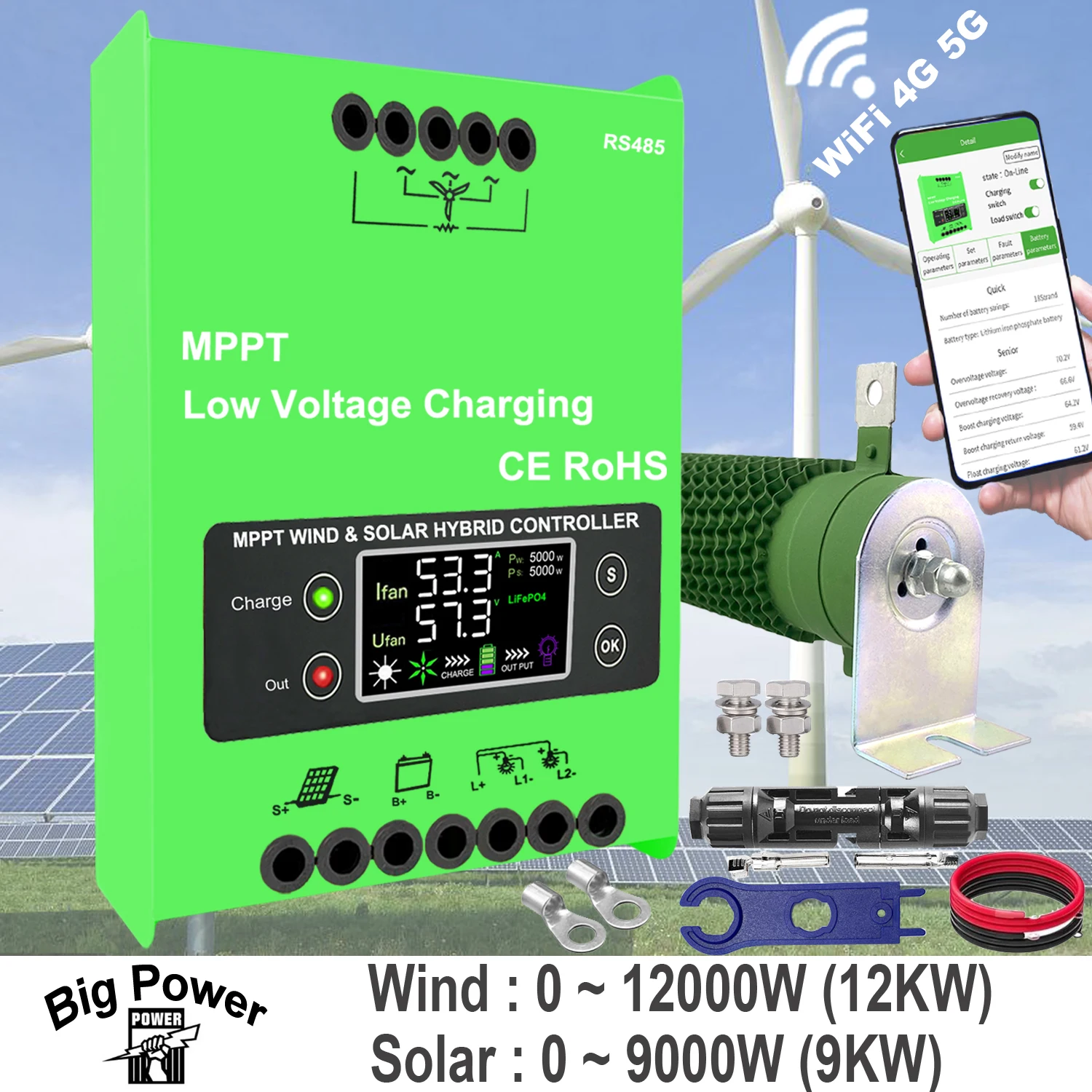 4000W 5kw Wind Solar Hybrid Charge Controller with Equalizer,12V 24V 48V AUTO, MPPT for Solar and Wind, for Lithium Lead Battery