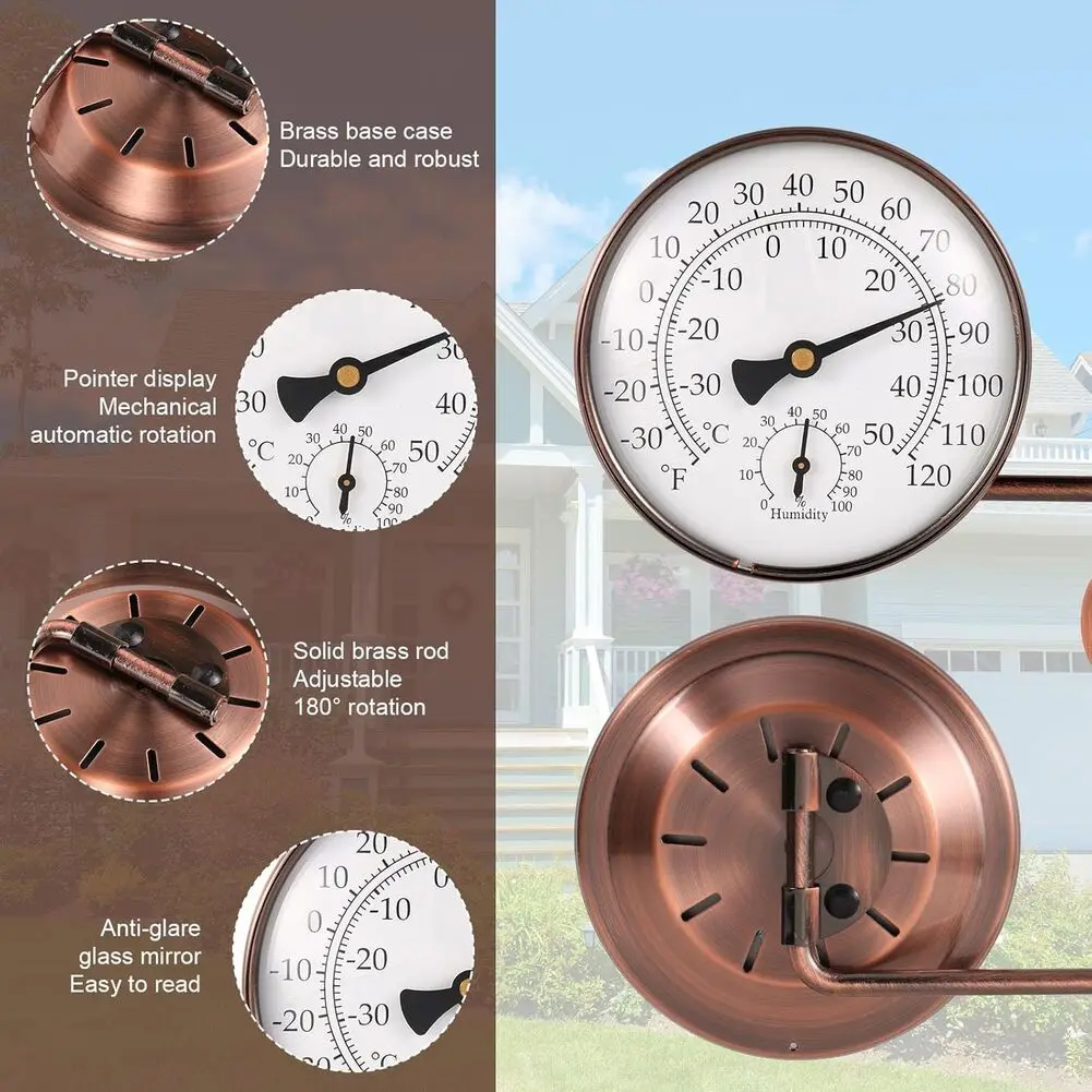 4 Inch Analog Outdoor Weather Instrument with Dual Scale Display and Antique Patina Finish for Decorative Functional Use