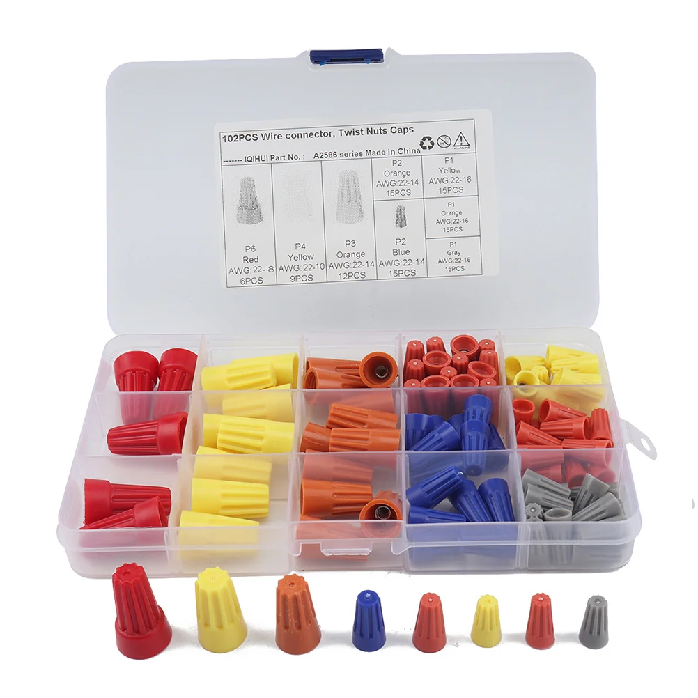 

250Pcs Wire Connector Set Electrical Terminal Spring Insert Nuts Cap for Home Wiring Lighting Equipment Reliable Insulated