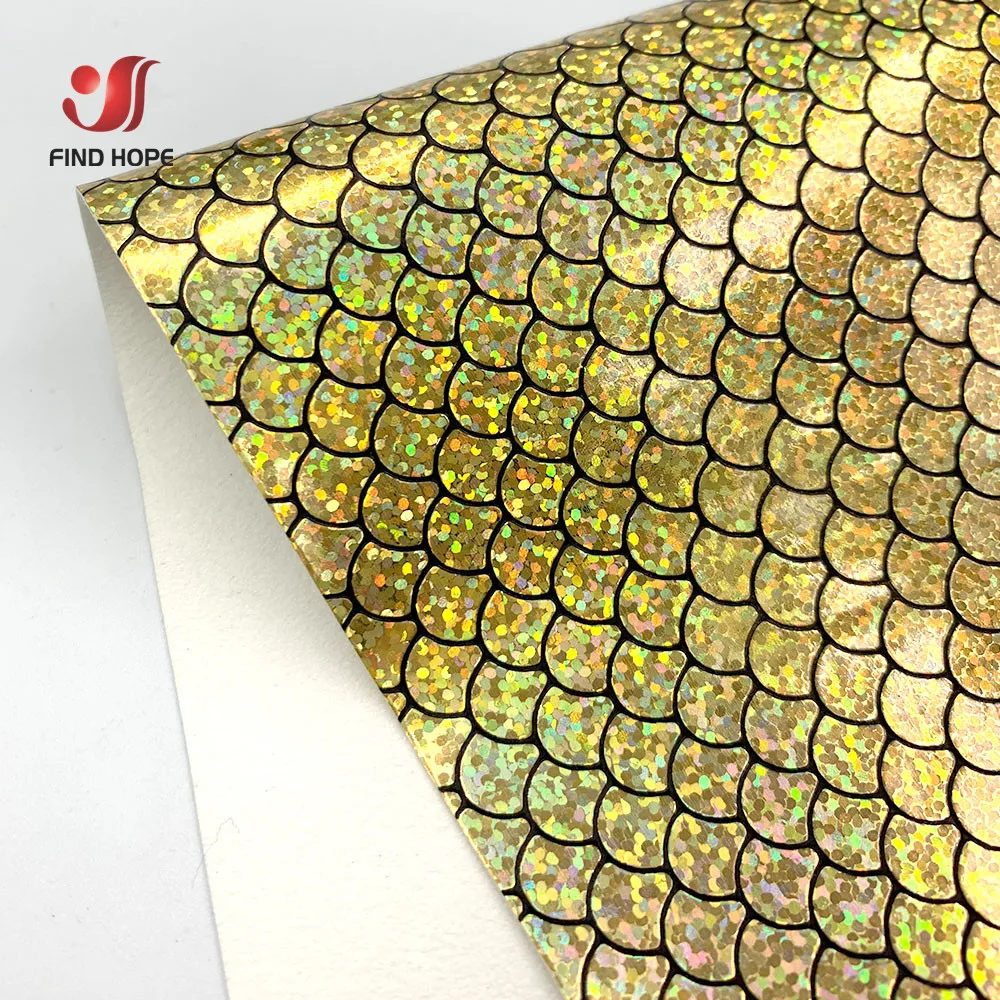 A4 Mermaid Sparkle PU Faux Leather Fabric Sewing Waterproof Synthetic Leatherette DIY Bows Crafts Bags Decor Material Upholstery