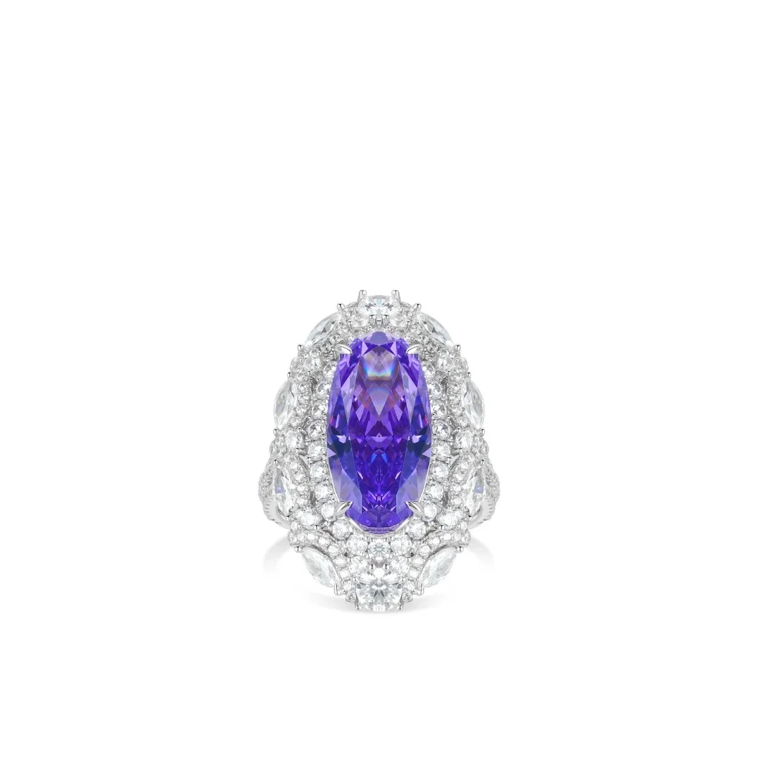BELLUX Hot Selling 925 Silver Synthetic Zircon Full Diamond 13.5 Carat Purple Gemstone Marquise shape Luxury Ring