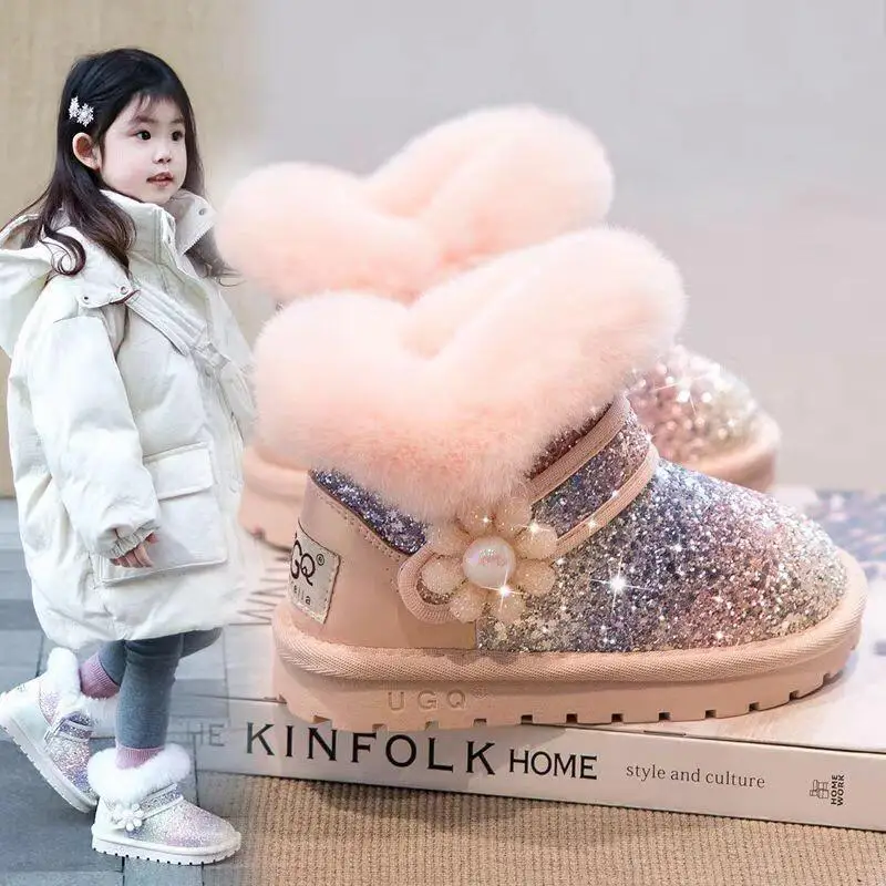 

Kawaii повседневная обувь, модная детская обувь, зимние сапоги для девочек, зимние плюшевые толстые сапоги принцессы, теплая детская обувь для малышей