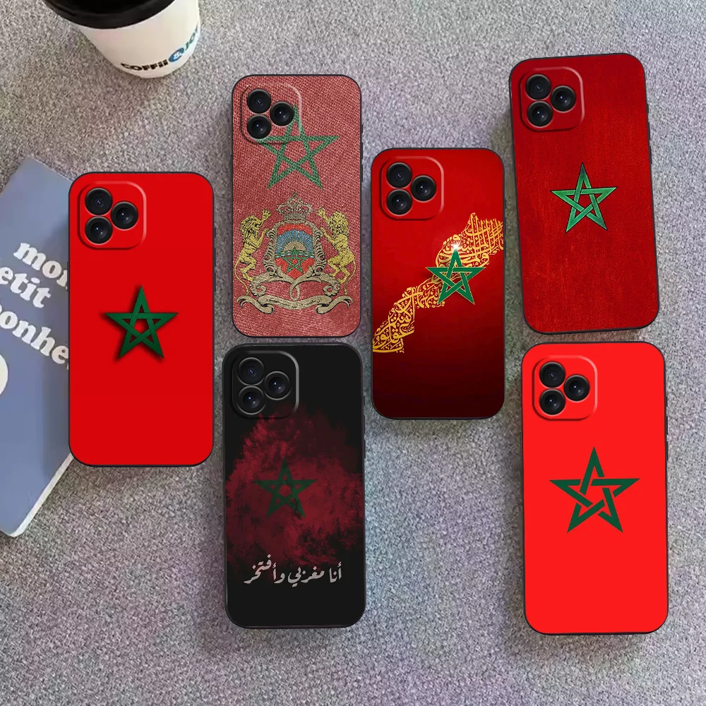 Morocco Flag Moroccan Phone Case for iPhone 12 11 13 14 15 16 Max Pro Plus Black Soft Silicone Cover