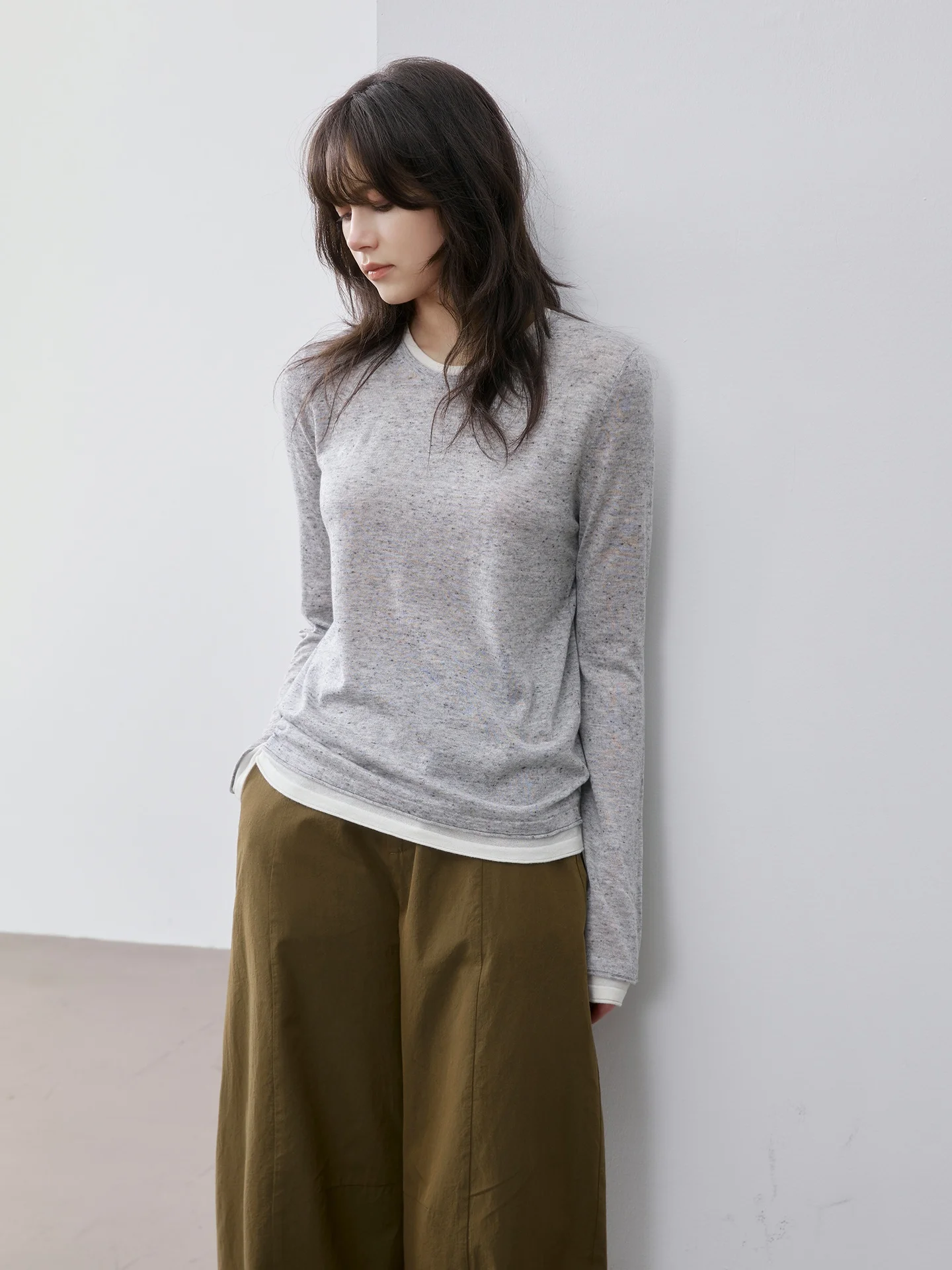 

Nomumad Quali Wool Linen Blend Knitted Long Sve T-irt Base Layer Casual Loose Fit round Ne Single Piece Spring 2026