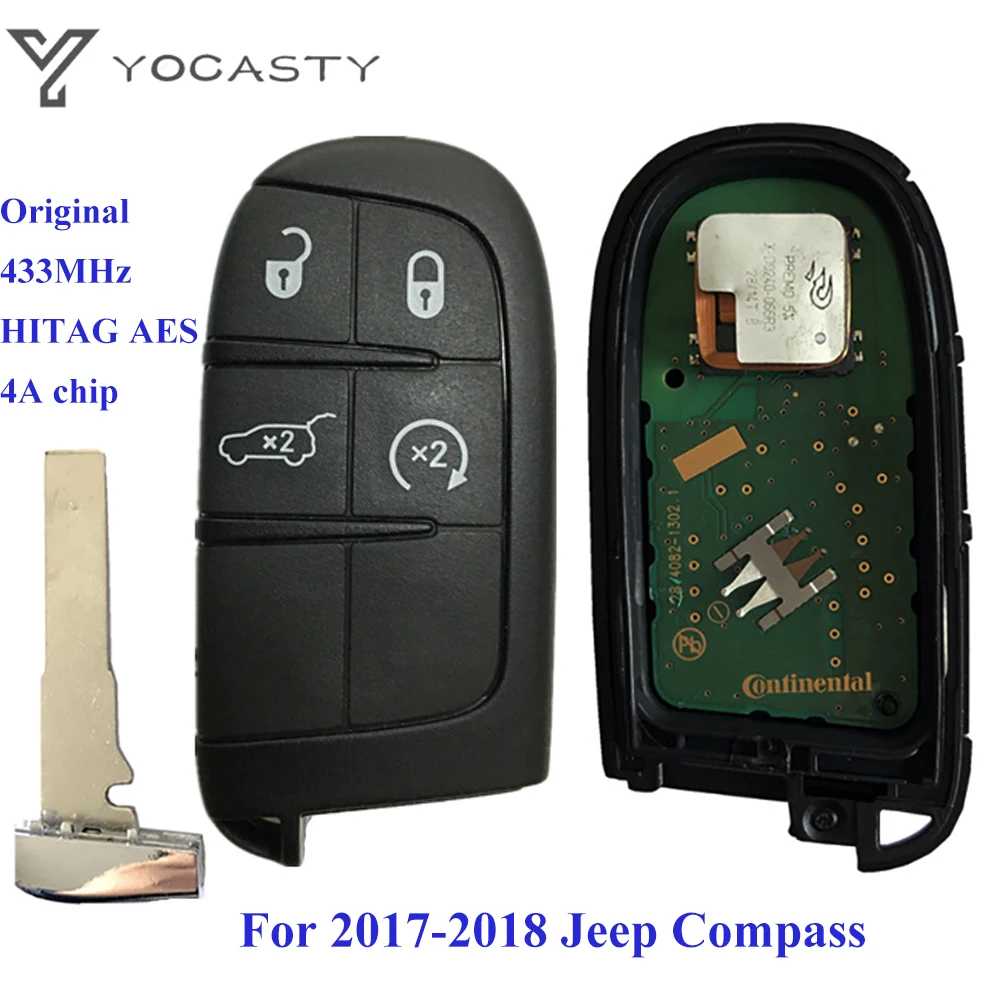 YOCASTY-llave de Control remoto inteligente para Jeep Compass, Chip sin llave, sin llave, 2 botones, 2017, 2018, 433mhz, 4A, hoja SIP22,