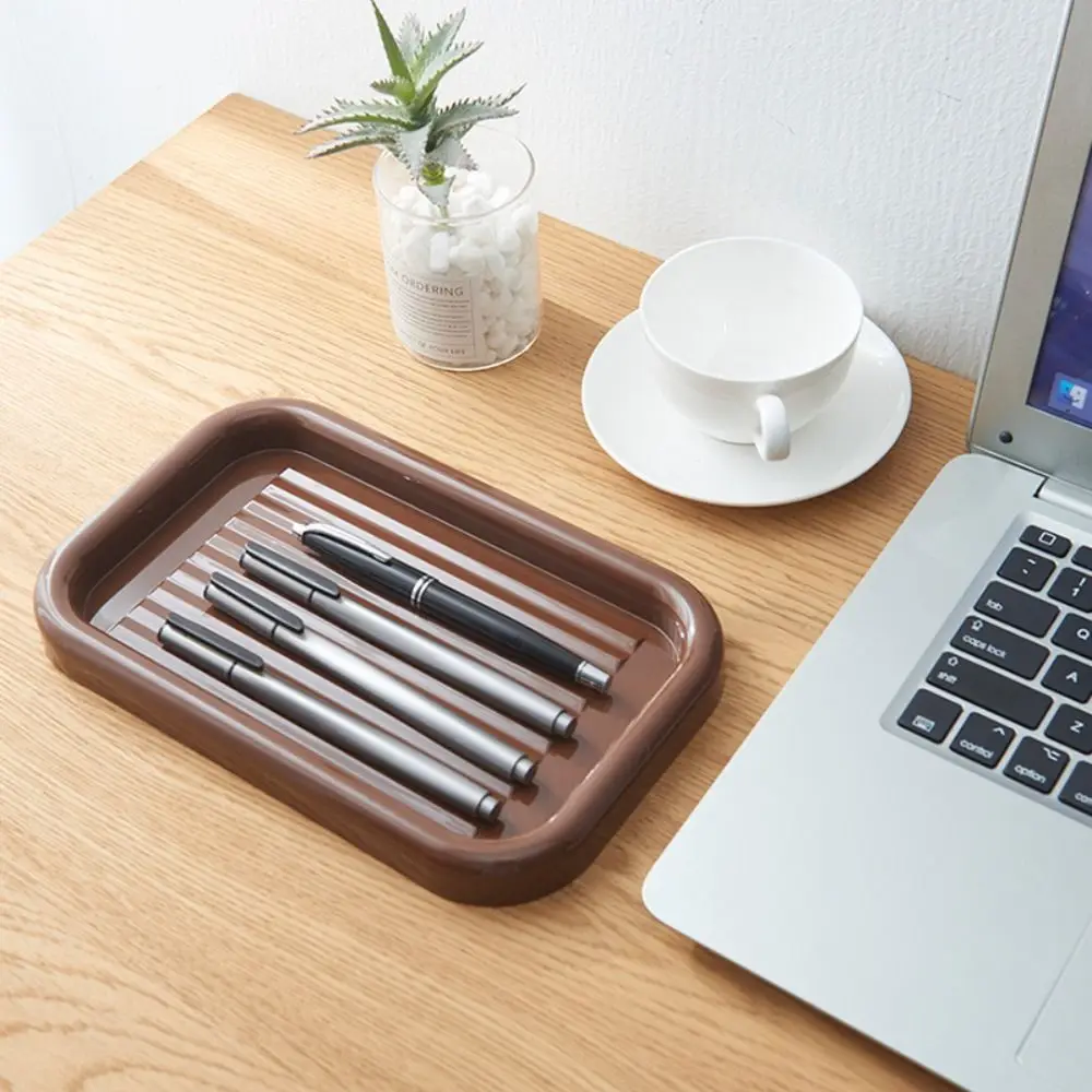 Creative Plastic Desktop Storage Organizer Solid Color Makeup Storage Tray Stationery Pen Tray Office School Supplies