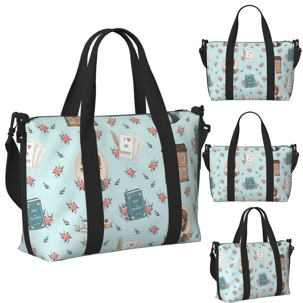

Custom Pride And Prejudice Jane Austen Inspiration Beach Travel Bag Tote Bags for Gym Sport Women Shopping Duffle Shoulder Bag