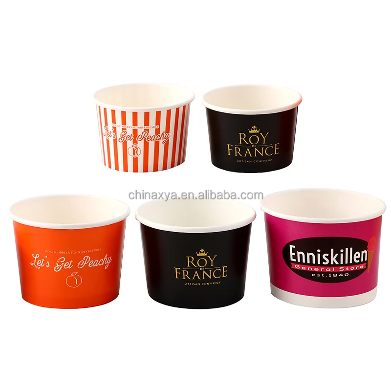 Customized product100% eco friendly Biodegrada PLA coating Disposable Yogurt Paper Ice Cup Bowl with Plastic Paper