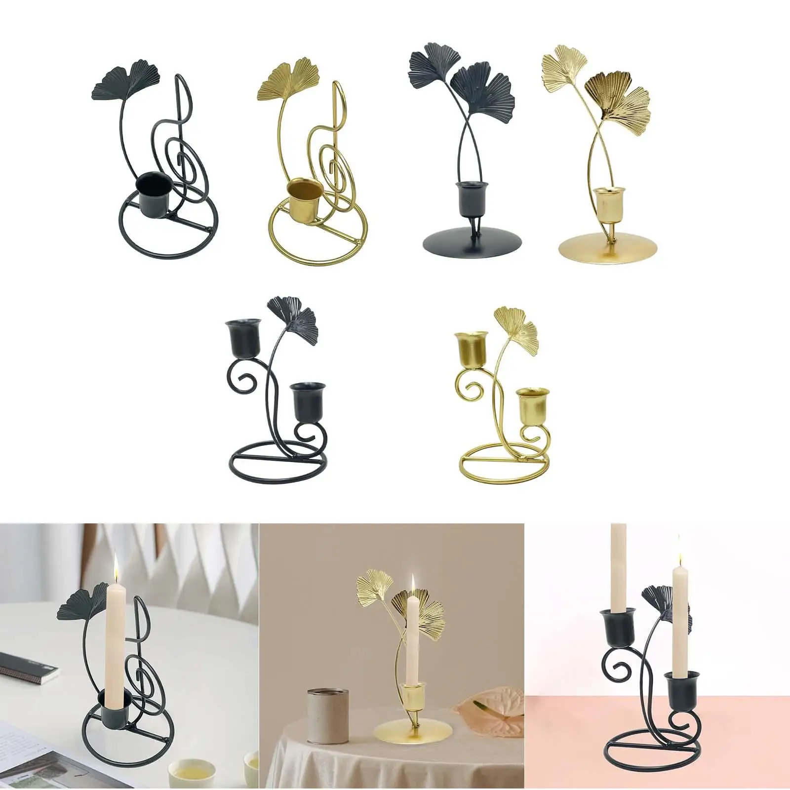 Taper Candle Holder Ginkgo Leaf Shape for Hotel Housewarming Living Room